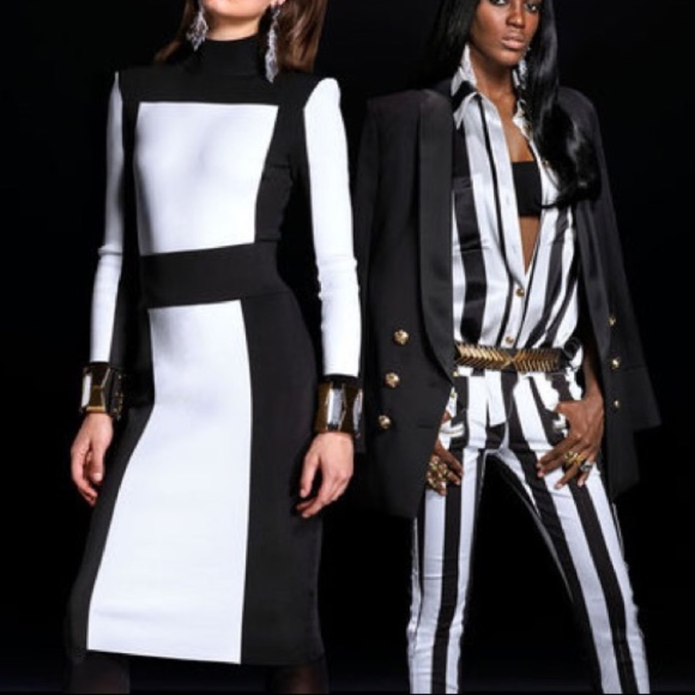 Balmain H&M collab b&w color skirt and top